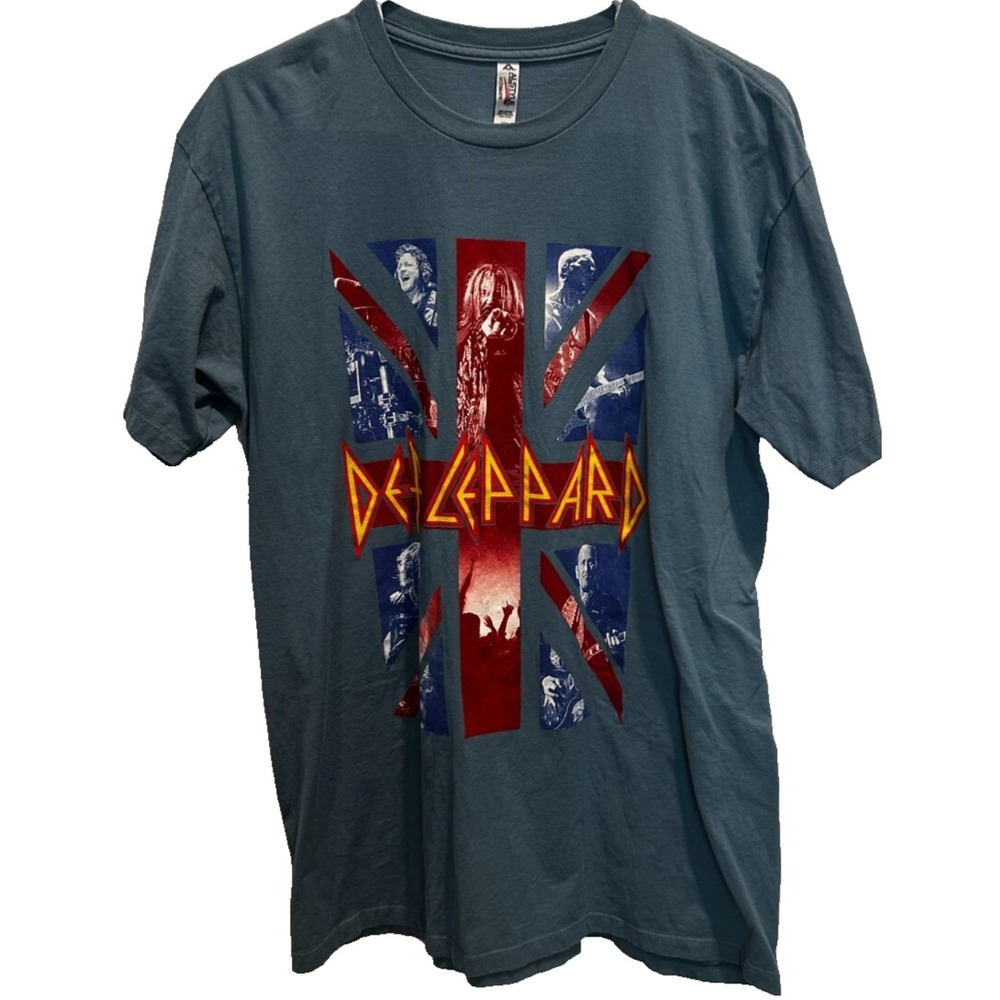Alstyle Ultimate Def Leppard 2016 Concert T-Shirt‎ Large Blue Gray Two-Sided Tee